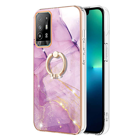 Funda Silicona Gel Goma Patron de Moda Carcasa con Anillo de dedo Soporte Y05B para Oppo F19 Pro+ Plus 5G Purpura Claro