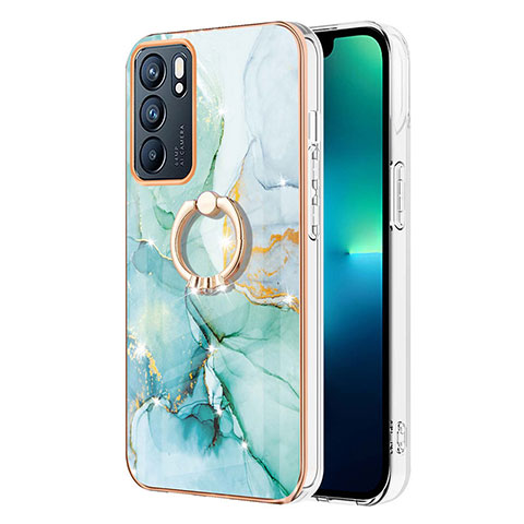 Funda Silicona Gel Goma Patron de Moda Carcasa con Anillo de dedo Soporte Y05B para Oppo Reno6 5G Verde