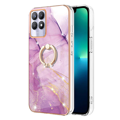 Funda Silicona Gel Goma Patron de Moda Carcasa con Anillo de dedo Soporte Y05B para Realme 8i Purpura Claro