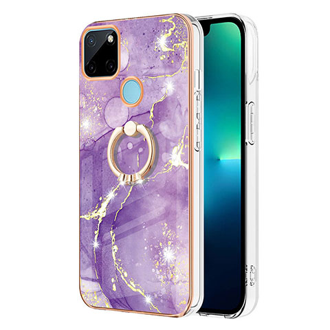 Funda Silicona Gel Goma Patron de Moda Carcasa con Anillo de dedo Soporte Y05B para Realme C25Y India Morado