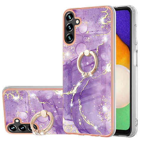 Funda Silicona Gel Goma Patron de Moda Carcasa con Anillo de dedo Soporte Y05B para Samsung Galaxy A04s Morado