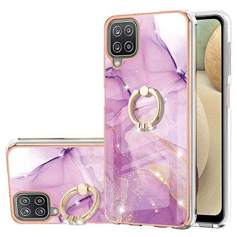 Funda Silicona Gel Goma Patron de Moda Carcasa con Anillo de dedo Soporte Y05B para Samsung Galaxy A12 5G Purpura Claro