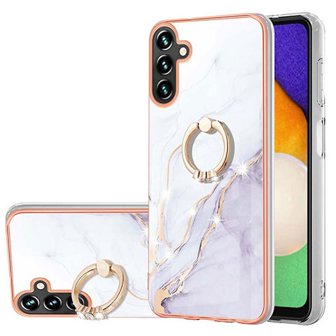 Funda Silicona Gel Goma Patron de Moda Carcasa con Anillo de dedo Soporte Y05B para Samsung Galaxy A13 5G Blanco