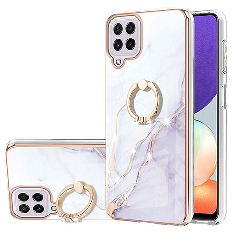 Funda Silicona Gel Goma Patron de Moda Carcasa con Anillo de dedo Soporte Y05B para Samsung Galaxy A22 4G Blanco