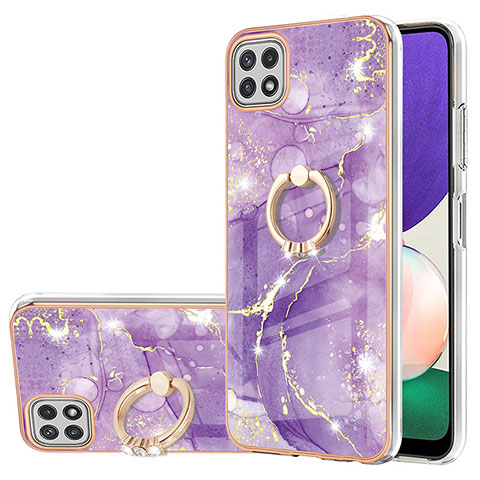 Funda Silicona Gel Goma Patron de Moda Carcasa con Anillo de dedo Soporte Y05B para Samsung Galaxy A22 5G Morado