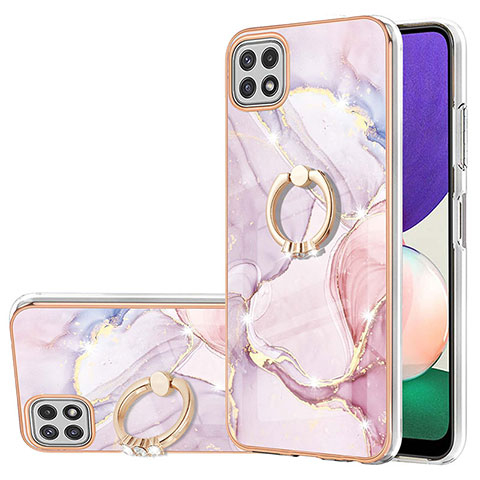 Funda Silicona Gel Goma Patron de Moda Carcasa con Anillo de dedo Soporte Y05B para Samsung Galaxy A22 5G Rosa