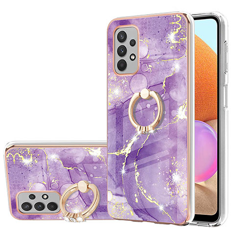 Funda Silicona Gel Goma Patron de Moda Carcasa con Anillo de dedo Soporte Y05B para Samsung Galaxy A32 4G Morado