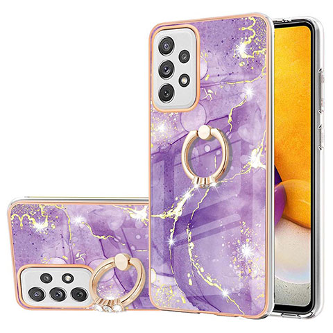 Funda Silicona Gel Goma Patron de Moda Carcasa con Anillo de dedo Soporte Y05B para Samsung Galaxy A72 4G Morado