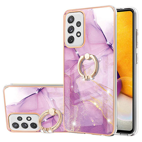 Funda Silicona Gel Goma Patron de Moda Carcasa con Anillo de dedo Soporte Y05B para Samsung Galaxy A72 5G Purpura Claro