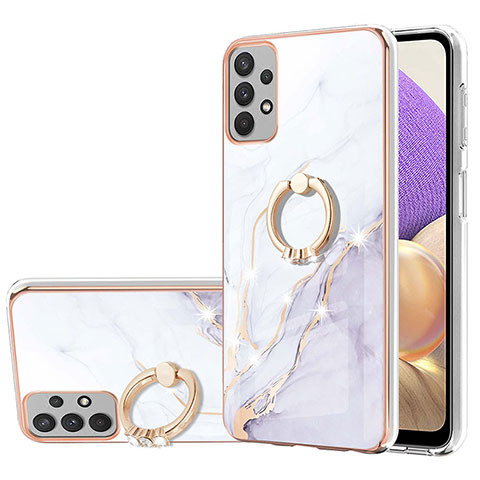 Funda Silicona Gel Goma Patron de Moda Carcasa con Anillo de dedo Soporte Y05B para Samsung Galaxy A73 5G Blanco