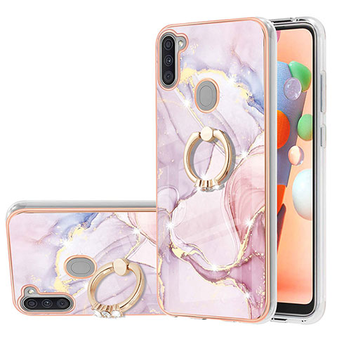 Funda Silicona Gel Goma Patron de Moda Carcasa con Anillo de dedo Soporte Y05B para Samsung Galaxy M11 Rosa