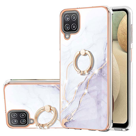 Funda Silicona Gel Goma Patron de Moda Carcasa con Anillo de dedo Soporte Y05B para Samsung Galaxy M12 Blanco