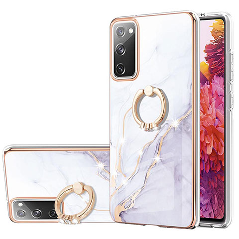 Funda Silicona Gel Goma Patron de Moda Carcasa con Anillo de dedo Soporte Y05B para Samsung Galaxy S20 FE (2022) 5G Blanco