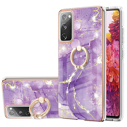 Funda Silicona Gel Goma Patron de Moda Carcasa con Anillo de dedo Soporte Y05B para Samsung Galaxy S20 FE (2022) 5G Morado