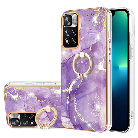 Funda Silicona Gel Goma Patron de Moda Carcasa con Anillo de dedo Soporte Y05B para Xiaomi Mi 11i 5G (2022) Morado