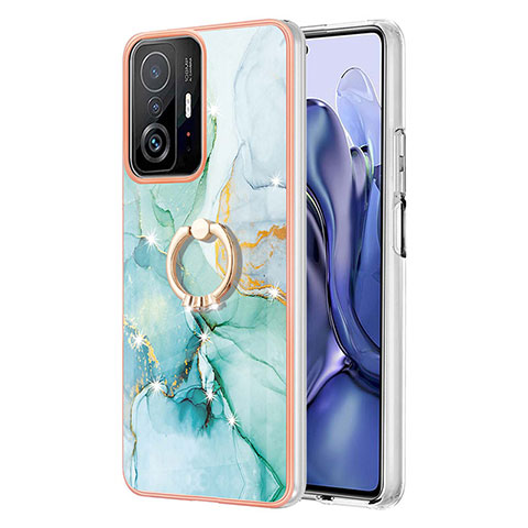 Funda Silicona Gel Goma Patron de Moda Carcasa con Anillo de dedo Soporte Y05B para Xiaomi Mi 11T 5G Verde