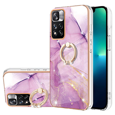 Funda Silicona Gel Goma Patron de Moda Carcasa con Anillo de dedo Soporte Y05B para Xiaomi Poco X4 NFC Purpura Claro