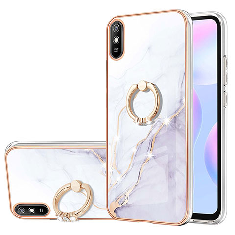 Funda Silicona Gel Goma Patron de Moda Carcasa con Anillo de dedo Soporte Y05B para Xiaomi Redmi 9A Blanco