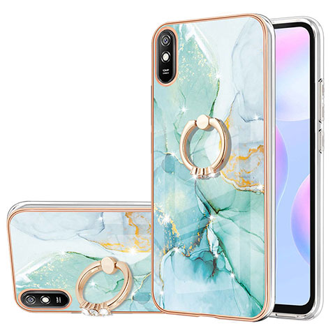 Funda Silicona Gel Goma Patron de Moda Carcasa con Anillo de dedo Soporte Y05B para Xiaomi Redmi 9A Verde