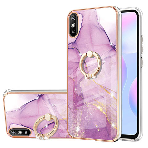 Funda Silicona Gel Goma Patron de Moda Carcasa con Anillo de dedo Soporte Y05B para Xiaomi Redmi 9AT Purpura Claro