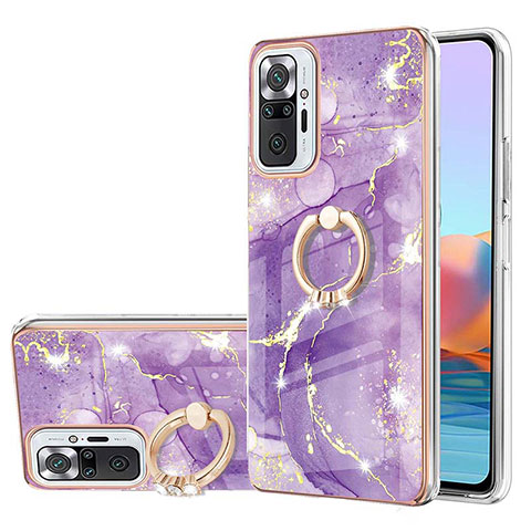 Funda Silicona Gel Goma Patron de Moda Carcasa con Anillo de dedo Soporte Y05B para Xiaomi Redmi Note 10 Pro 4G Morado