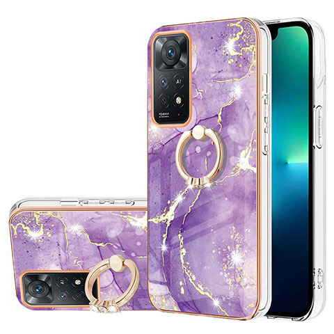 Funda Silicona Gel Goma Patron de Moda Carcasa con Anillo de dedo Soporte Y05B para Xiaomi Redmi Note 11 4G (2022) Morado