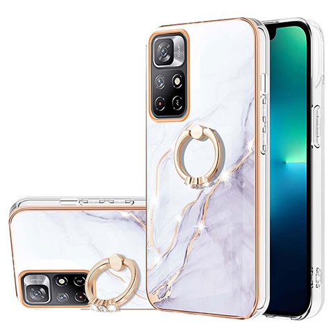 Funda Silicona Gel Goma Patron de Moda Carcasa con Anillo de dedo Soporte Y05B para Xiaomi Redmi Note 11S 5G Blanco