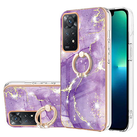 Funda Silicona Gel Goma Patron de Moda Carcasa con Anillo de dedo Soporte Y05B para Xiaomi Redmi Note 12 Pro 4G Morado