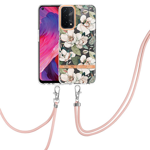 Funda Silicona Gel Goma Patron de Moda Carcasa con Anillo de dedo Soporte Y06B para Oppo A93 5G Blanco