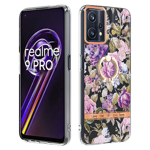 Funda Silicona Gel Goma Patron de Moda Carcasa con Anillo de dedo Soporte Y06B para Realme 9 Pro 5G Purpura Claro