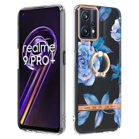 Funda Silicona Gel Goma Patron de Moda Carcasa con Anillo de dedo Soporte Y06B para Realme 9 Pro+ Plus 5G Azul