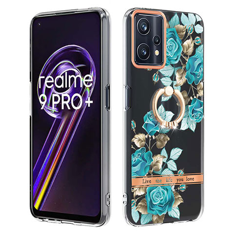 Funda Silicona Gel Goma Patron de Moda Carcasa con Anillo de dedo Soporte Y06B para Realme 9 Pro+ Plus 5G Cian