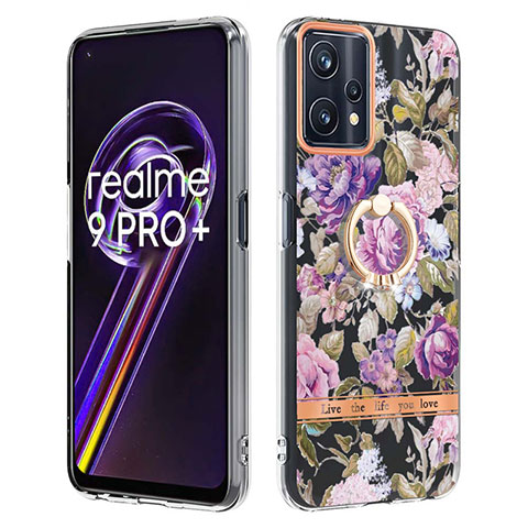 Funda Silicona Gel Goma Patron de Moda Carcasa con Anillo de dedo Soporte Y06B para Realme 9 Pro+ Plus 5G Purpura Claro