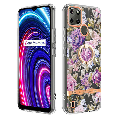 Funda Silicona Gel Goma Patron de Moda Carcasa con Anillo de dedo Soporte Y06B para Realme C21Y Purpura Claro