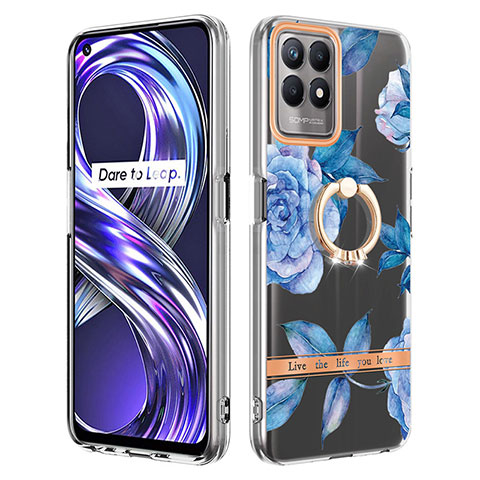 Funda Silicona Gel Goma Patron de Moda Carcasa con Anillo de dedo Soporte Y06B para Realme Narzo 50 4G Azul