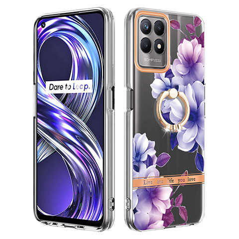 Funda Silicona Gel Goma Patron de Moda Carcasa con Anillo de dedo Soporte Y06B para Realme Narzo 50 4G Morado