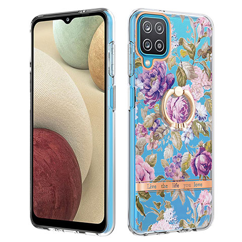 Funda Silicona Gel Goma Patron de Moda Carcasa con Anillo de dedo Soporte Y06B para Samsung Galaxy A12 5G Purpura Claro