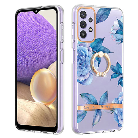 Funda Silicona Gel Goma Patron de Moda Carcasa con Anillo de dedo Soporte Y06B para Samsung Galaxy A13 4G Azul