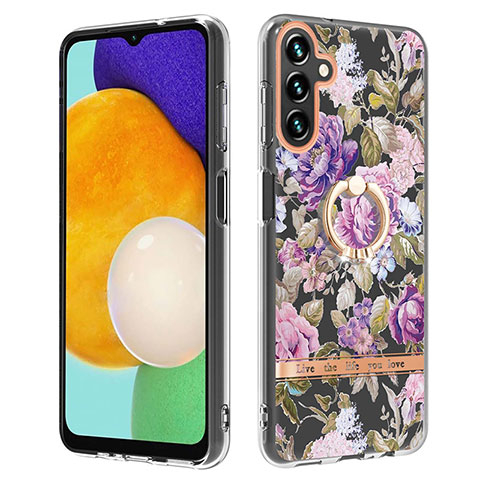 Funda Silicona Gel Goma Patron de Moda Carcasa con Anillo de dedo Soporte Y06B para Samsung Galaxy A13 5G Purpura Claro