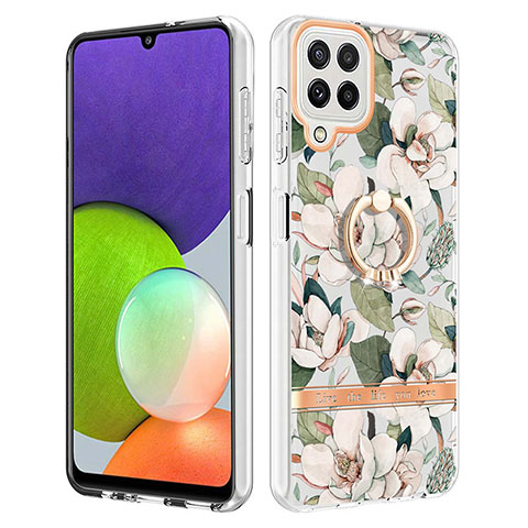 Funda Silicona Gel Goma Patron de Moda Carcasa con Anillo de dedo Soporte Y06B para Samsung Galaxy A22 4G Blanco