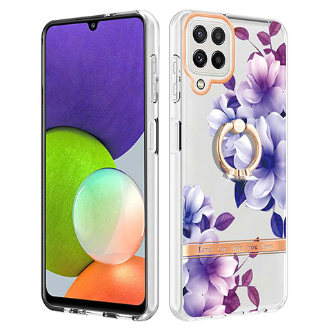 Funda Silicona Gel Goma Patron de Moda Carcasa con Anillo de dedo Soporte Y06B para Samsung Galaxy A22 4G Morado