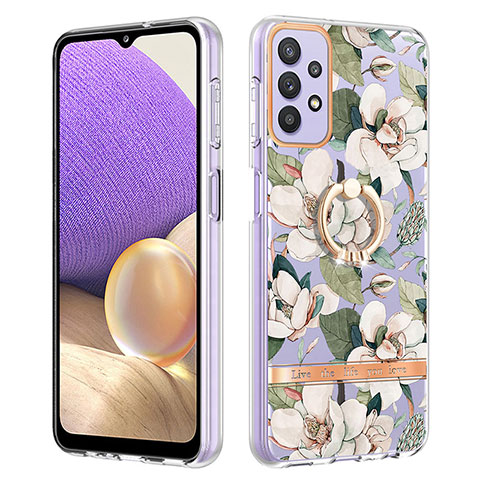 Funda Silicona Gel Goma Patron de Moda Carcasa con Anillo de dedo Soporte Y06B para Samsung Galaxy A23 4G Blanco