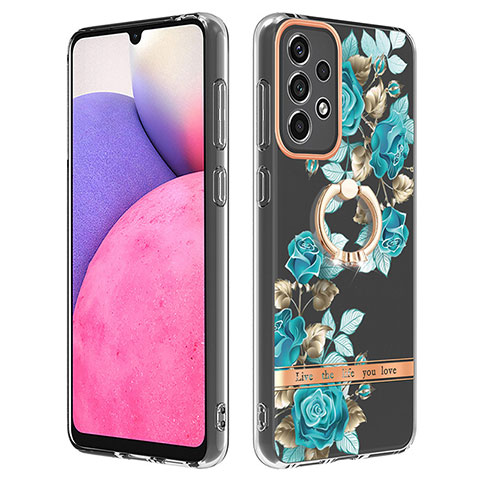 Funda Silicona Gel Goma Patron de Moda Carcasa con Anillo de dedo Soporte Y06B para Samsung Galaxy A33 5G Cian