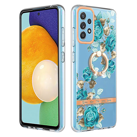 Funda Silicona Gel Goma Patron de Moda Carcasa con Anillo de dedo Soporte Y06B para Samsung Galaxy A52 5G Cian