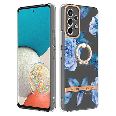 Funda Silicona Gel Goma Patron de Moda Carcasa con Anillo de dedo Soporte Y06B para Samsung Galaxy A53 5G Azul