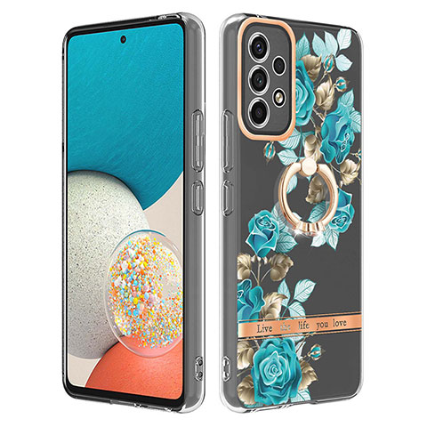 Funda Silicona Gel Goma Patron de Moda Carcasa con Anillo de dedo Soporte Y06B para Samsung Galaxy A53 5G Cian