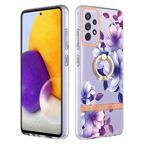 Funda Silicona Gel Goma Patron de Moda Carcasa con Anillo de dedo Soporte Y06B para Samsung Galaxy A72 4G Morado