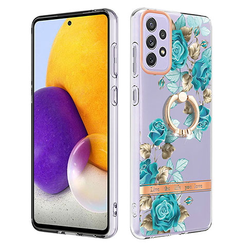 Funda Silicona Gel Goma Patron de Moda Carcasa con Anillo de dedo Soporte Y06B para Samsung Galaxy A73 5G Cian