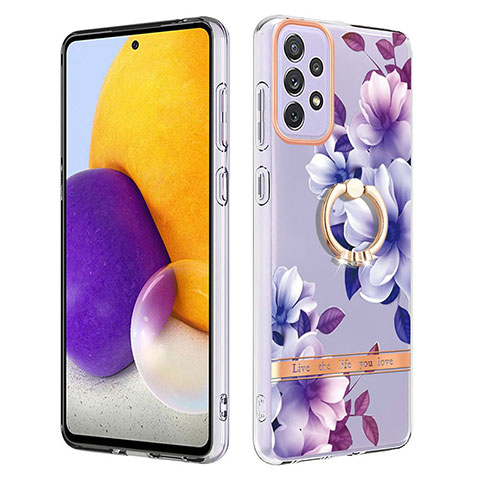 Funda Silicona Gel Goma Patron de Moda Carcasa con Anillo de dedo Soporte Y06B para Samsung Galaxy A73 5G Morado