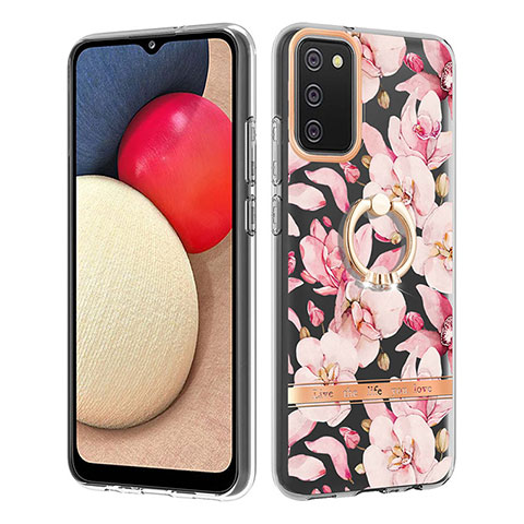 Funda Silicona Gel Goma Patron de Moda Carcasa con Anillo de dedo Soporte Y06B para Samsung Galaxy F02S SM-E025F Rosa